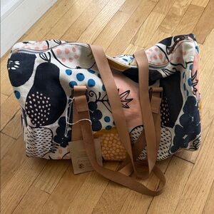 Minted Canvas Printed Weekend Bag with Tan Straps
